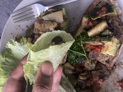 Sautéed Mushrooms Zucchini & Tomatoes in Lettuce Wraps & on Avocado Wheat & Rye Sourdough Toast